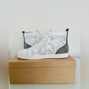 Christian Louboutin Men's White Louis Sp Strass High-top Sneakers 43 1/2